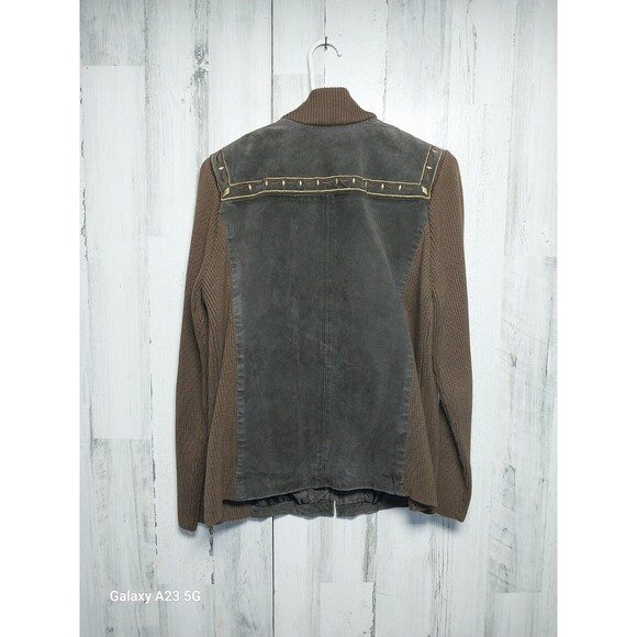 Bob Mackie Western Leather Jacket Women's S Brown Embroidered Artsy Knit Zip - Picture 6 of 6